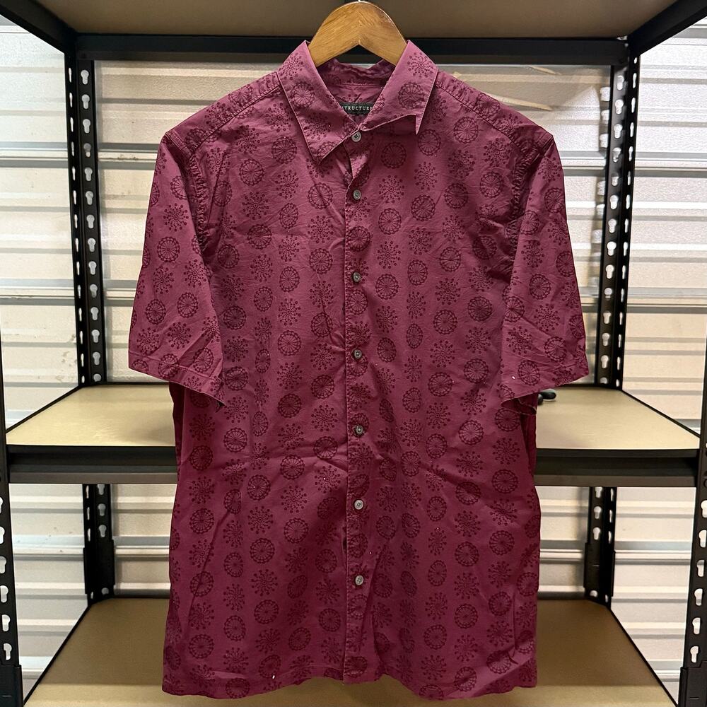 Structure Burgundy Medallion Print Short Sleeve Shirt Men's M